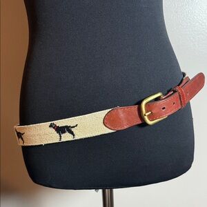 Smashers & Branson Hand Stitched Needlepoint & Leather Black Lab Belt SZ 36